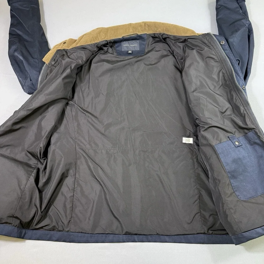 Banana Republic Jacket Mens XL Navy Hooded Utility Field Coat Corduroy Trim EUC